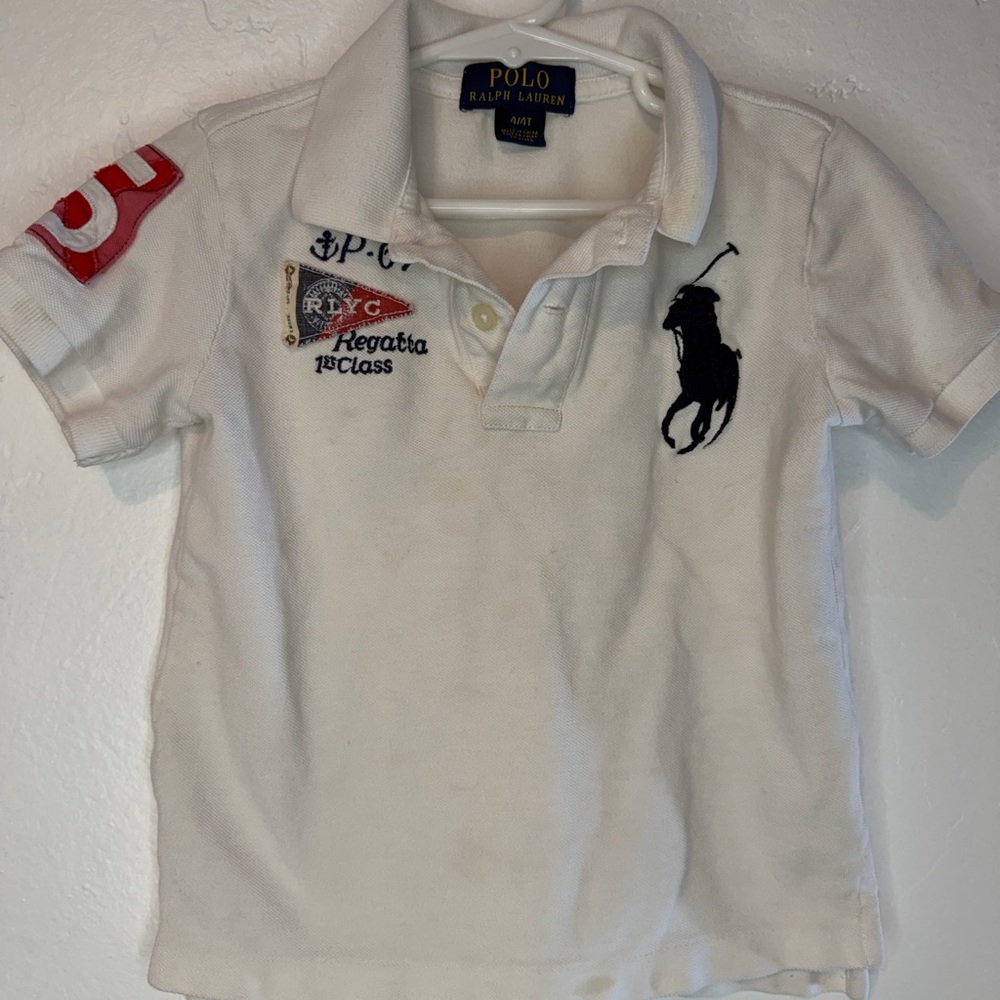 Polo by Ralph Lauren White Kids Polo with Navy Pony and Red Sleeve Patch